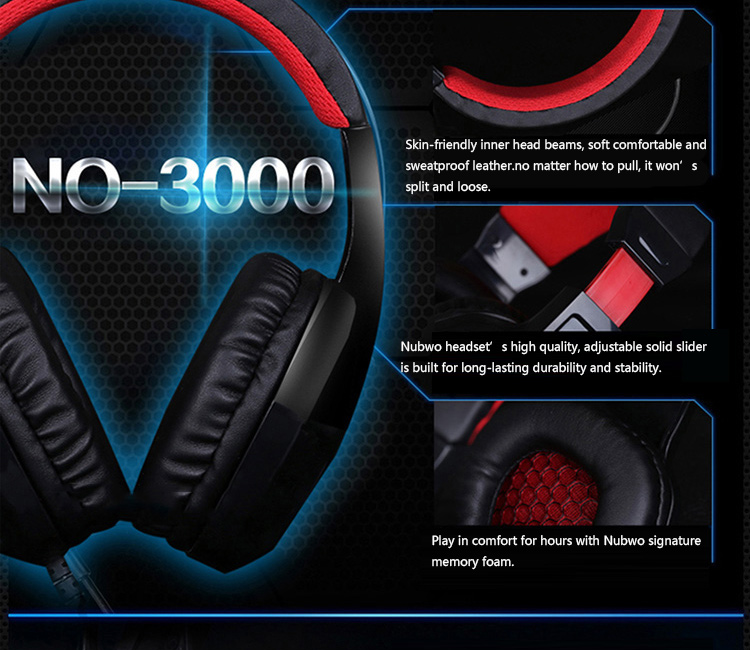NUBWO No-3000 Gaming Stereo Headset with Microphone and Volume Control - Black and Blue