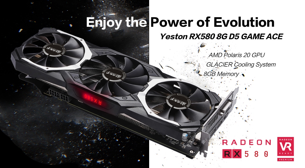 Yeston AMD RX580 8G DDR5 256Bit Graphics Card GPU Three Fans 8000MHz Support DP HDMI DVI PCI-E 3.0 - Black