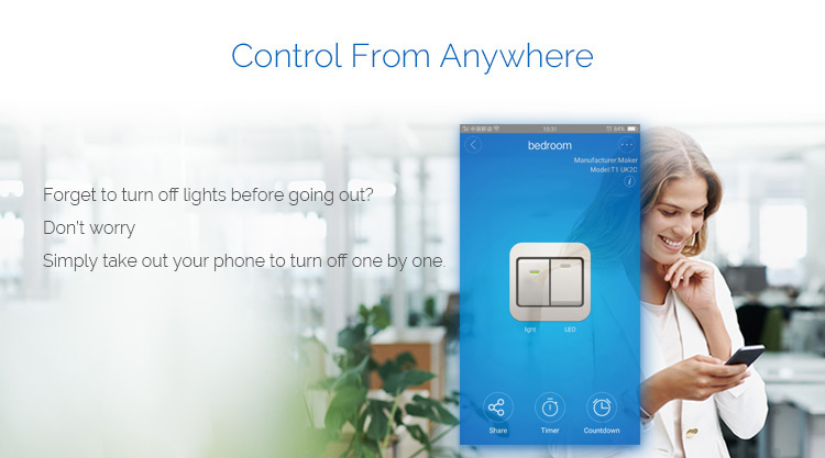 Geekbes WiFi Smart Touch Switch 2 gang Glass Panel Timing APP Control with Amazon Alexa Google Home -White/US Plug