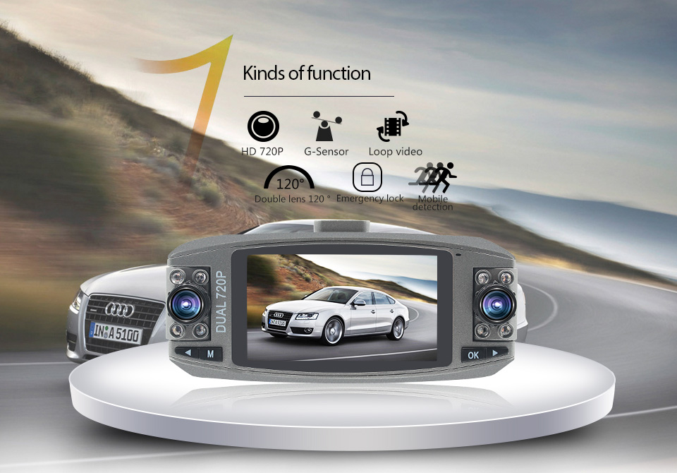 F80 NT96655 2.7 Inch Dash Camera 1080P FHD With Dual Lenses 120 Degree Wide Angle 350 Degree Rotation Night Vision - Grey