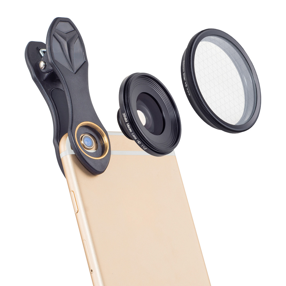 Apexel APL-25SR 10X 25mm Macro Lens & Star Filter Phone Camera Lens - Black