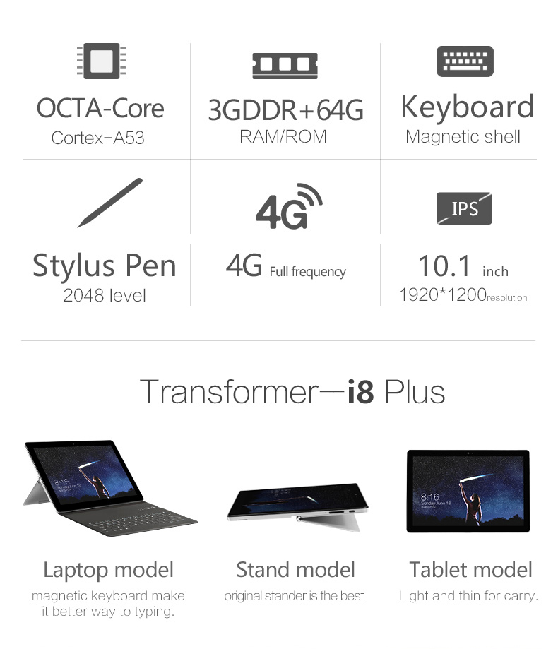 VOYO i8 Plus 4G Phablet Dual SIM Dual Standby Android 7.0 10.1 Inch Quad Core MT6753 1.5GHz 3GB RAM 64GB ROM - Silver