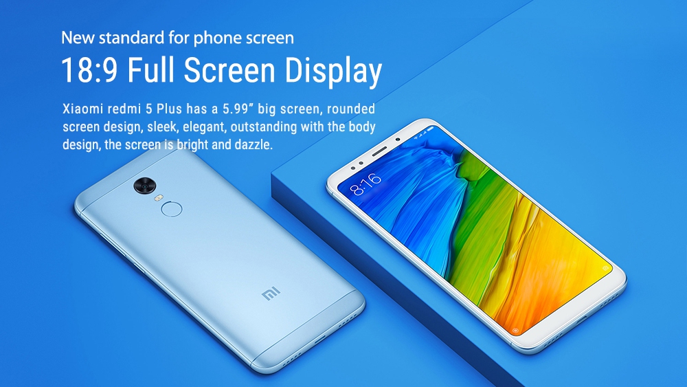 Xiaomi Redmi 5 Plus 5.99 Inch 4G LTE Smartphone 18:9 Full Screen MIUI 9 3GB 32GB Snapdragon 625 Octa Core 12.0MP Cam - Gold