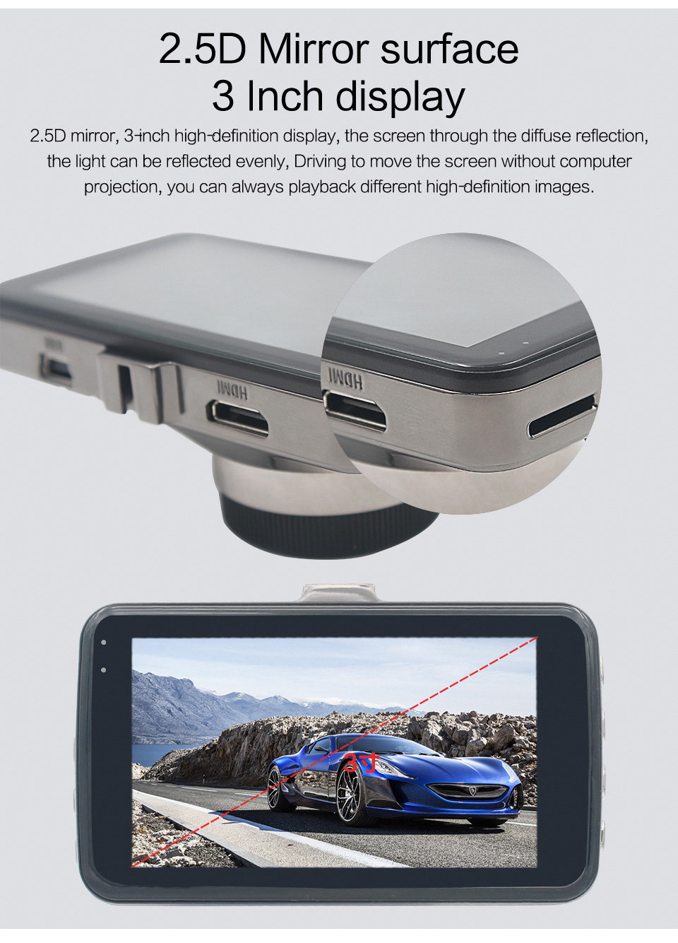 H600 NTK9665 3.0 Inch LCD Dash Camera 1080P FHD 170 Degree Wide Angle Night Vision G-sensor Car Video Recorder - Silver