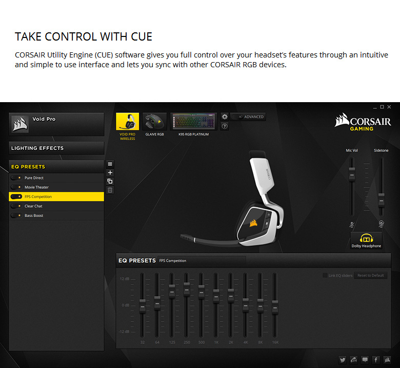 CORSAIR VOID PRO RGB USB Gaming Headset 50mm Drivers Dolby 7.1 Surround Sound for PC - Black