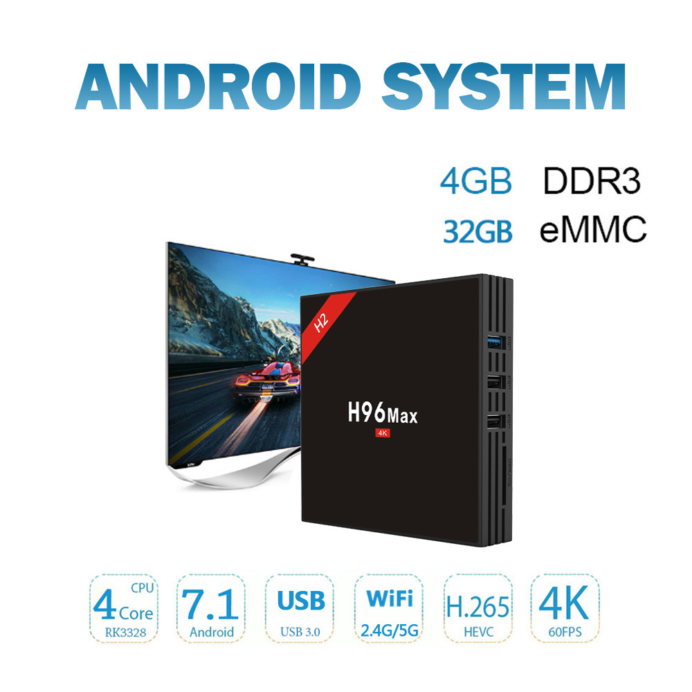 H96 MAX H2 4GB/32GB Android 7.1 RK3328 KODI 17.3 4K TV BOX 2.4G/5G WIFI Blutooth USB3.0 HDMI - Black