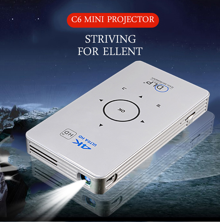 C6 DLP Mini Pocket projector Android 1GB/8GB 2.4G/5G WIFI Bluetooth Eshare/Airplay/MiraCast - Black