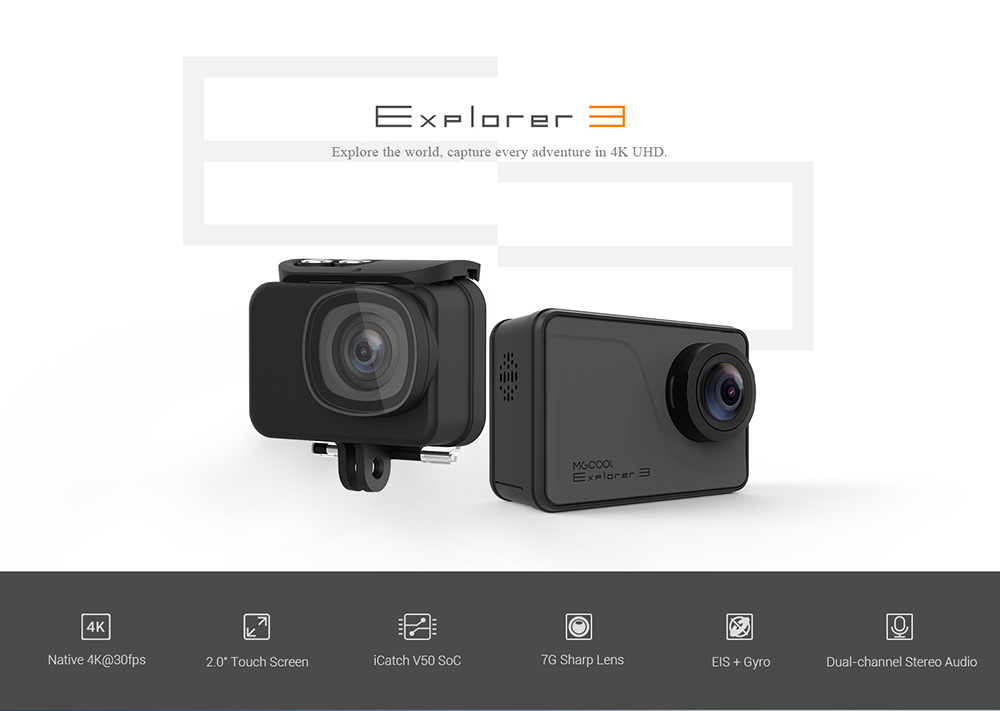 MGCOOL EXPLORER 3 iCatch V50 Panasonic 34112 2.0 TFT Action Camera Native 4K WiFi 170 Degree Wide Angle 7G Lens - Black