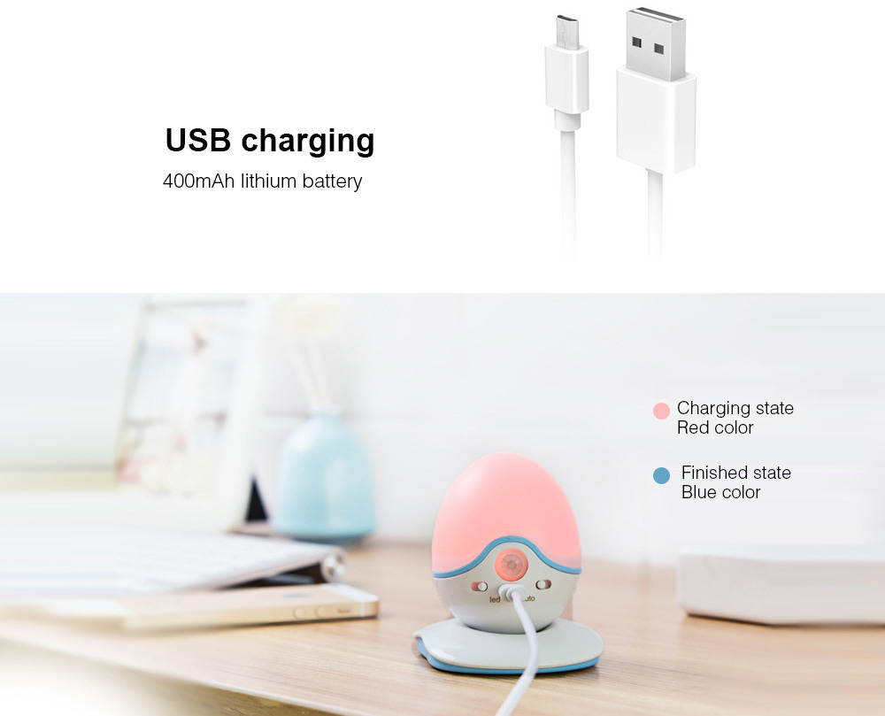 Body Sensor LED Night Light USB Charging 360 Degree Rotation Infrared Human Body Induction Egg Shape Decoration Light