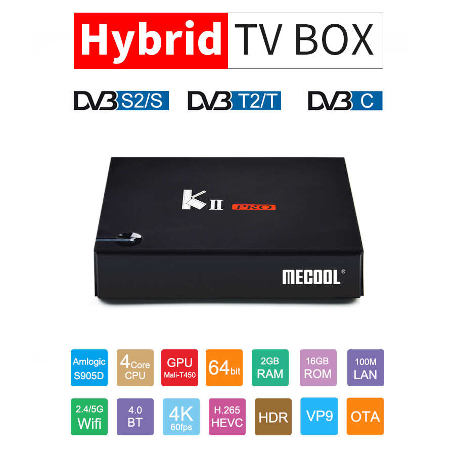 MECOOL KII PRO Hybird STB DVB-T2 DVB-S2 DVB-C Android 7.1 Amlogic S905D 2GB/16GB TV BOX 802.11AC WIFI LAN KODI Bluetooth