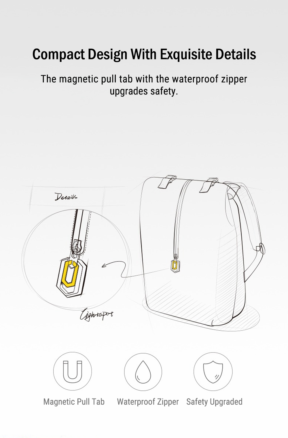 Xiaomi 90 Minutes Outdoor Leisure Backpack Retro Design Bag 14-inch Computer Bag - Gray