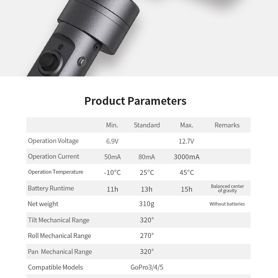 Zhiyun Evolution 3-Axis Handheld Camera Gimbal for GoPro Hero3/4/5