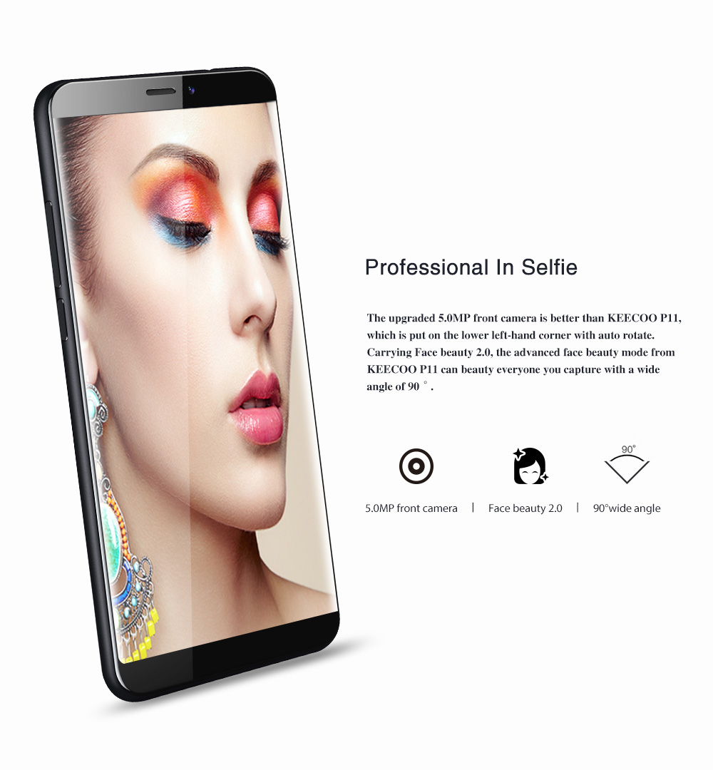 KEECOO P11 5.7 Inch Smartphone 18:9 Aspect Ratio HD Screen MT6737 Quad Core Dual 8.0MP Camera 2GB RAM 16GB ROM Touch ID Face Unlocking 3050mAh - Silver