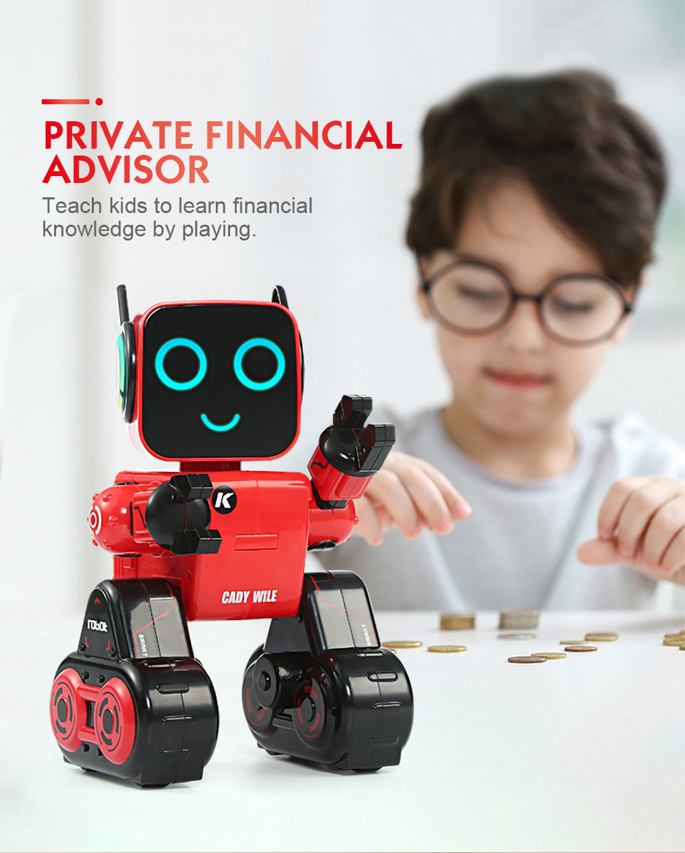 JJRC R4 Cady Wile 2.4G Money Management Sound Interaction Gesture Sensor Control RC Robot - Red