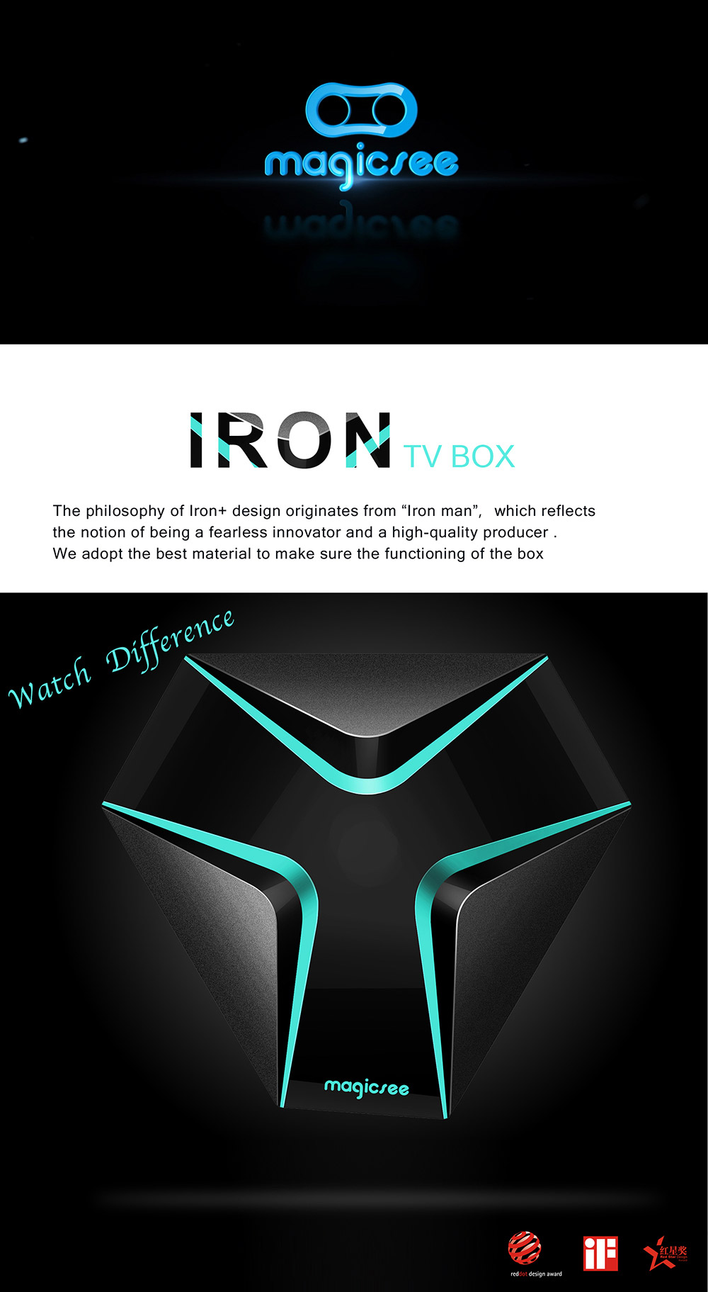 Magicsee Iron Android 6.0 TV Box Amlogic S905X 2GB/8GB 4K WIFI LAN OTA Update HDMI 2.0 Media Player