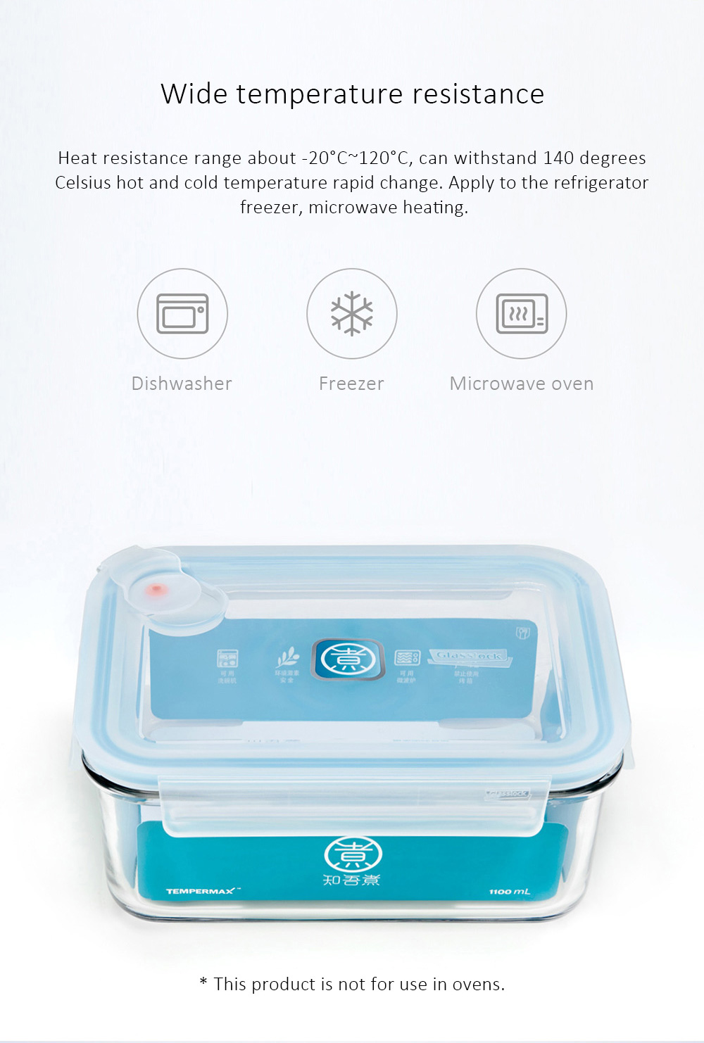 Xiaomi Mijia Glass Crisper 1000ml Anti-Fall Glass Preservation Box Fresh Storage Food Container
