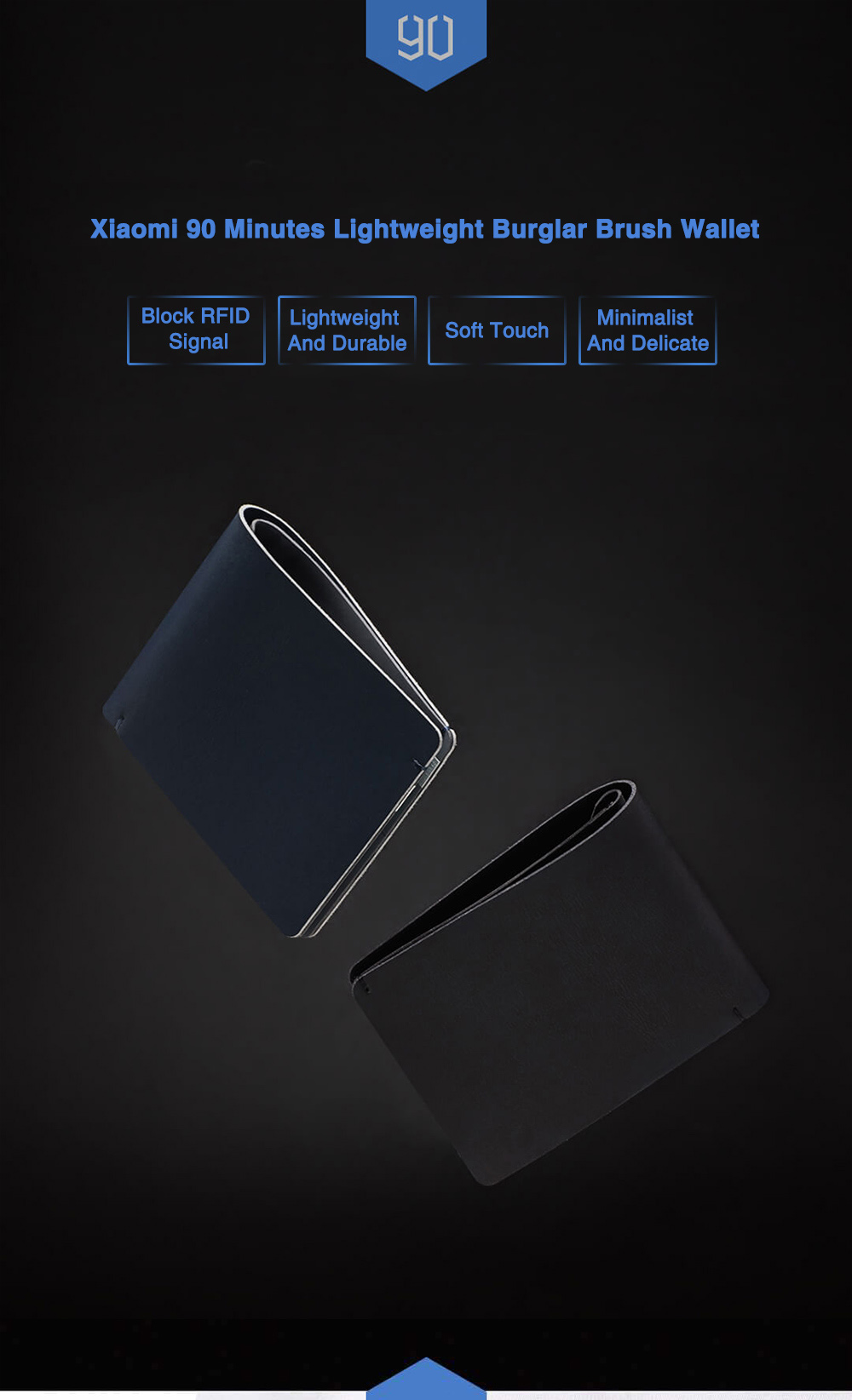 Xiaomi 90 Minutes Wallet Lightweight Purse Anti-theft RFID Safe Multiple Card Holder - Blue