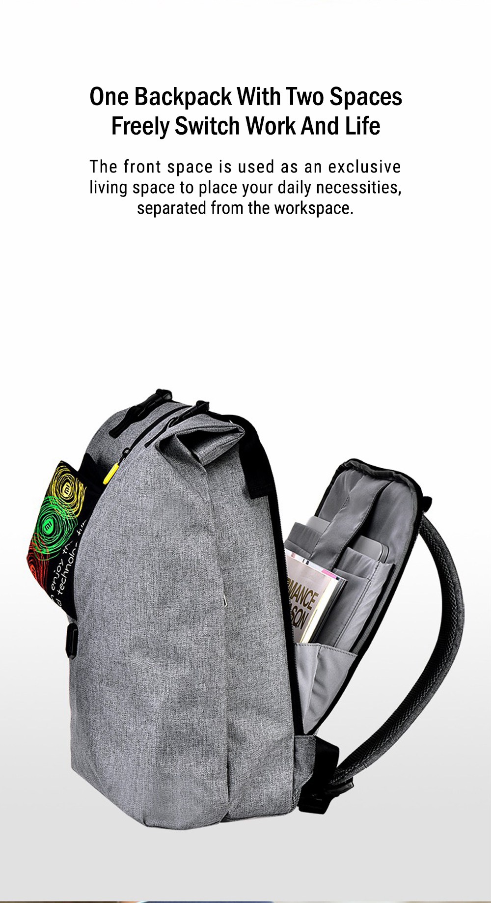 Xiaomi 90 Minutes Outdoor Leisure Backpack Retro Design Bag 14-inch Computer Bag - Gray