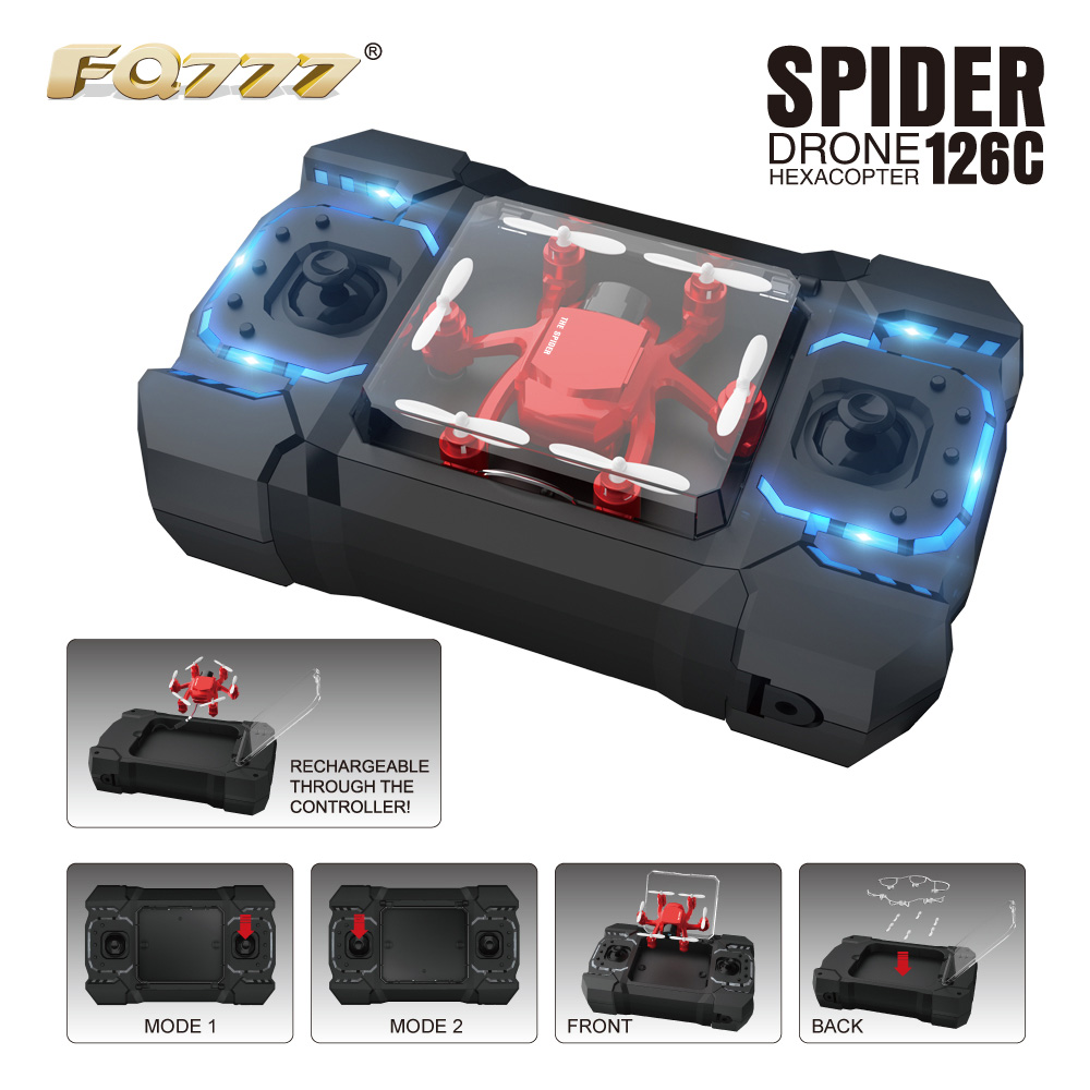 Bundle FQ777-126C MINI Spider Drone RTF White + Extra 3.7V 25C 220mAh Battery