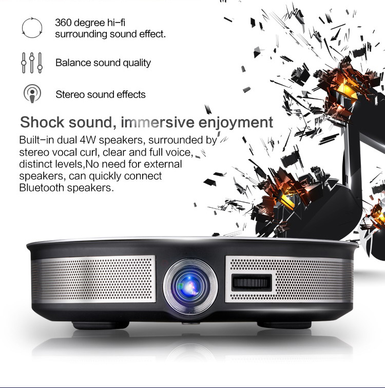 D8S 3D HD Portable Projector Android 1GB/16GB 2.4G/5G WIFI Bluetooth Eshare/Airplay/MiraCast - Silver