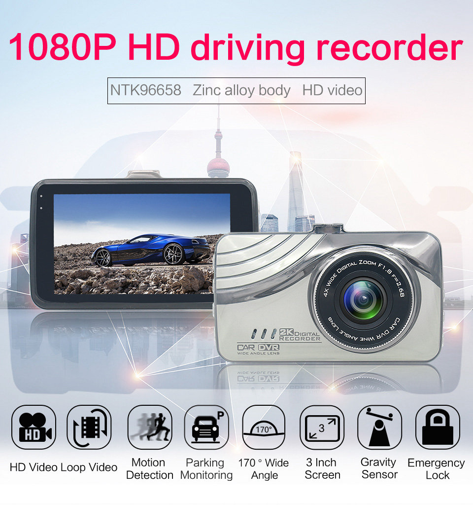 H600 NTK9665 3.0 Inch LCD Dash Camera 1080P FHD 170 Degree Wide Angle Night Vision G-sensor Car Video Recorder - Silver