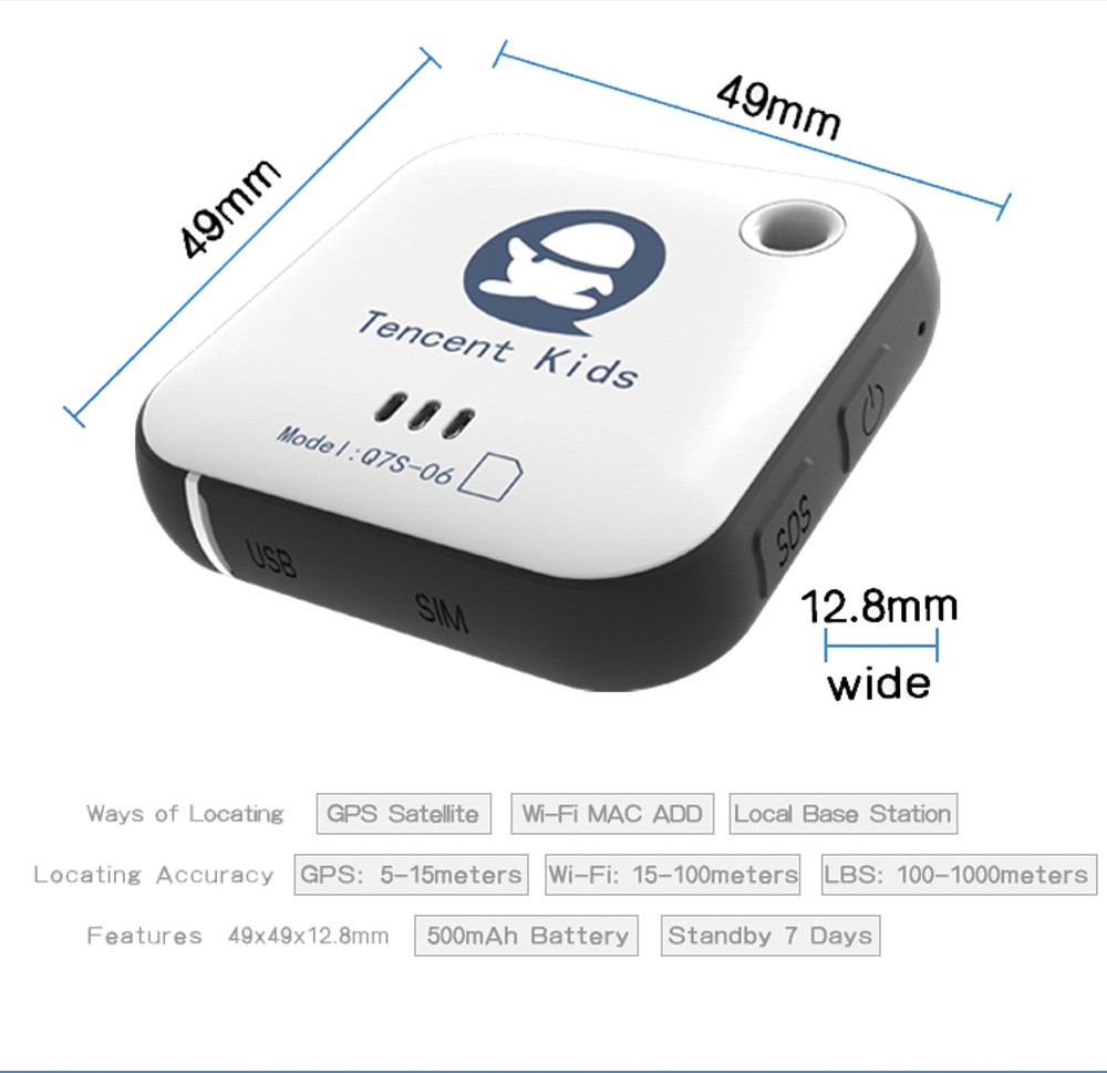 Tencent Mini GPS Tracker GSM GPRS GPS LBS WIFI Tracker Locator 2G Device SOS Alarm Voice Monitoring - Black