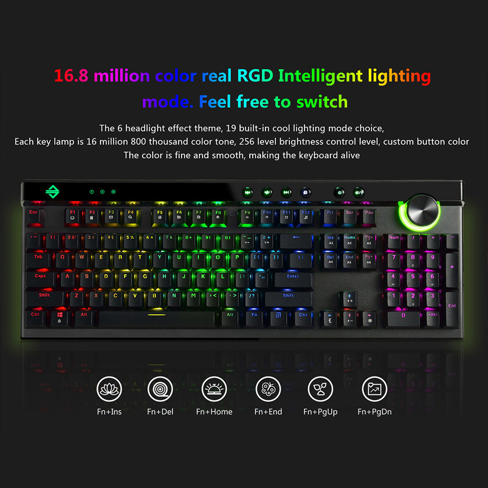Ajazz AK45 RGB Wired Mechanical Gaming Keyboard Box Black Switches With Dual-mode Knob Wrist Rest 111 Keys - Black