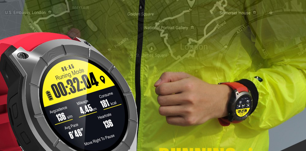 Makibes G05 Smartwatch GPS Bluetooth MTK2503 32GB TF Card SMS Reminder Multi-mode Sports Compatible with iOS Android - Black