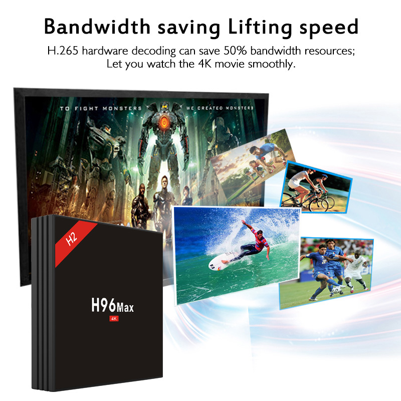 H96 MAX H2 4GB/32GB Android 7.1 RK3328 KODI 17.3 4K TV BOX 2.4G/5G WIFI Blutooth USB3.0 HDMI - Black