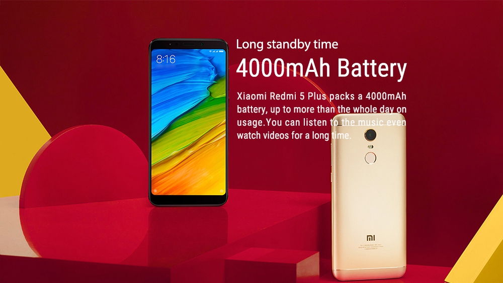 Xiaomi Redmi 5 Plus 5.99 Inch 4G LTE Smartphone 18:9 Full Screen MIUI 9 4GB 64GB Snapdragon 625 Octa Core 12.0MP Cam - Black