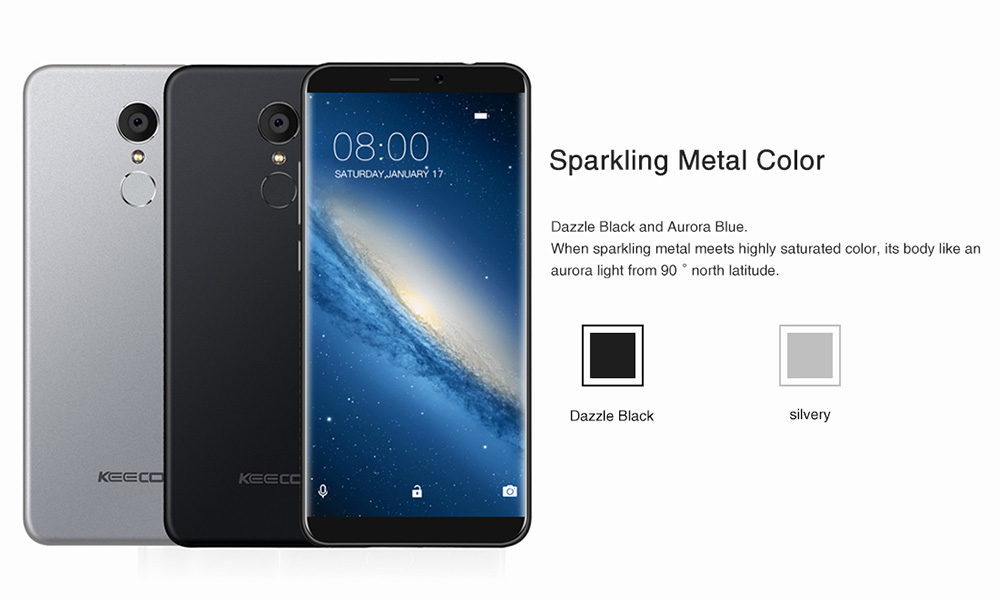 KEECOO P11 5.7 Inch Smartphone 18:9 Aspect Ratio HD Screen MT6737 Quad Core Dual 8.0MP Camera 2GB RAM 16GB ROM Touch ID Face Unlocking 3050mAh - Silver