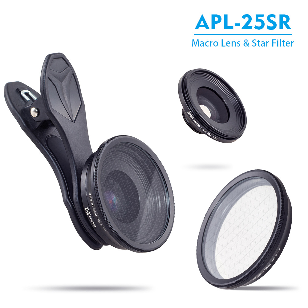 Apexel APL-25SR 10X 25mm Macro Lens & Star Filter Phone Camera Lens - Black