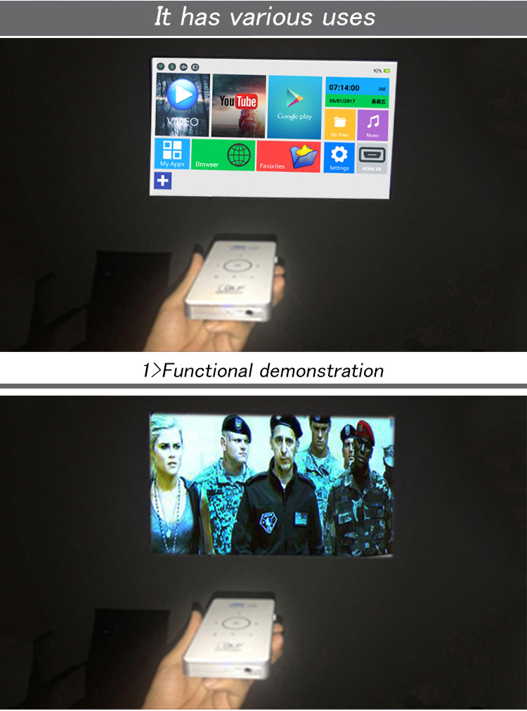 C6 DLP Mini Pocket projector Android 1GB/8GB 2.4G/5G WIFI Bluetooth Eshare/Airplay/MiraCast - Black