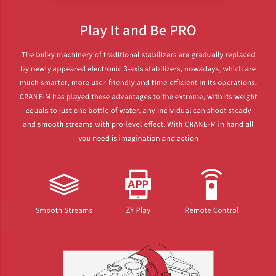 Zhiyun Crane-M 3-Axis Brushless Handheld Gimbal Stabilizer for Mirrorless/Action Cameras