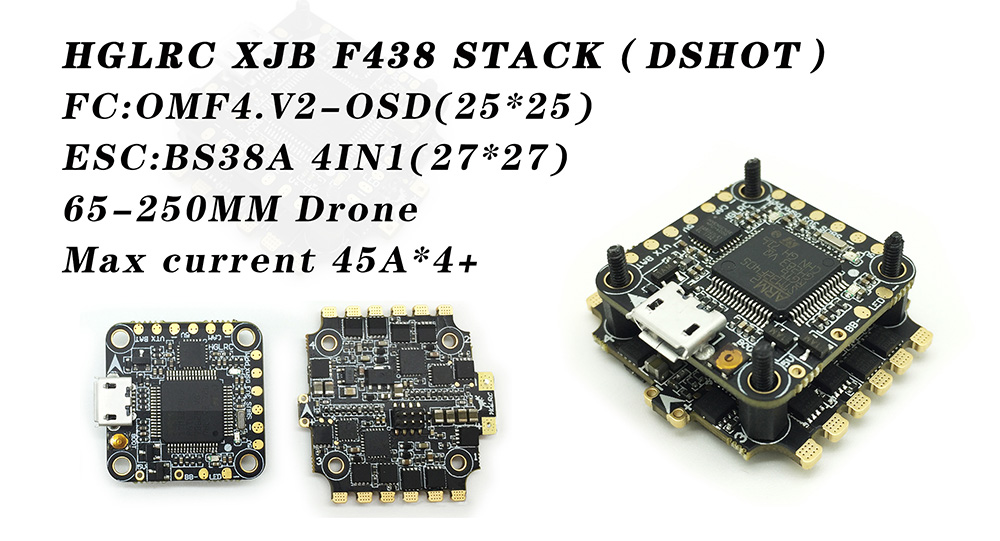 HGLRC XJB F438 Micro F4 OSD BEC AIO FC & 38A 2-4S Blhel_S BB2 4in1 ESC