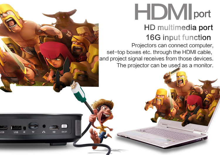 D8S 3D HD Portable Projector Android 1GB/16GB 2.4G/5G WIFI Bluetooth Eshare/Airplay/MiraCast - Silver