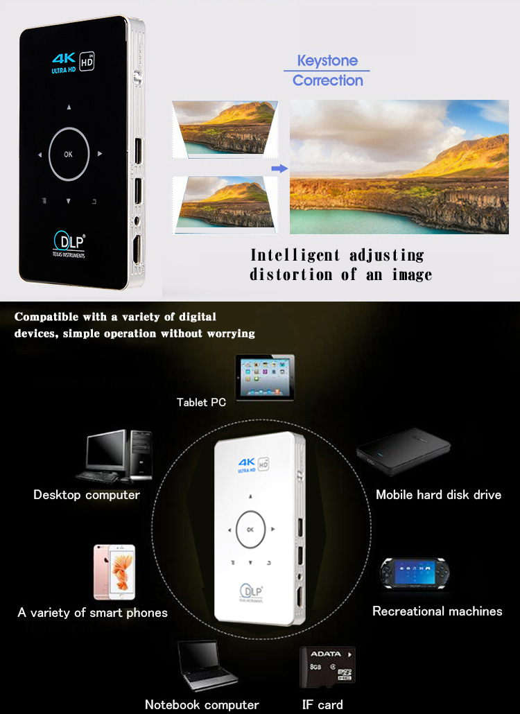 C6 DLP Mini Pocket Projector Android 2GB/8GB 2.4G/5G WIFI Bluetooth Eshare/Airplay/MiraCast - Black