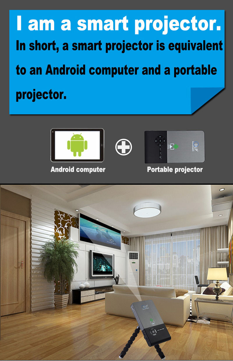 C2 DLP Mini Pocket Projector Android 1GB/16GB 2.4G/5G WIFI Eshare/Airplay/MiraCast - Black