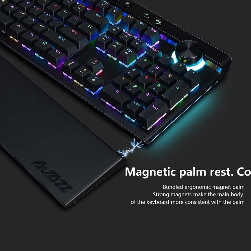 Ajazz AK45 RGB Wired Mechanical Gaming Keyboard Box Black Switches With Dual-mode Knob Wrist Rest 111 Keys - Black