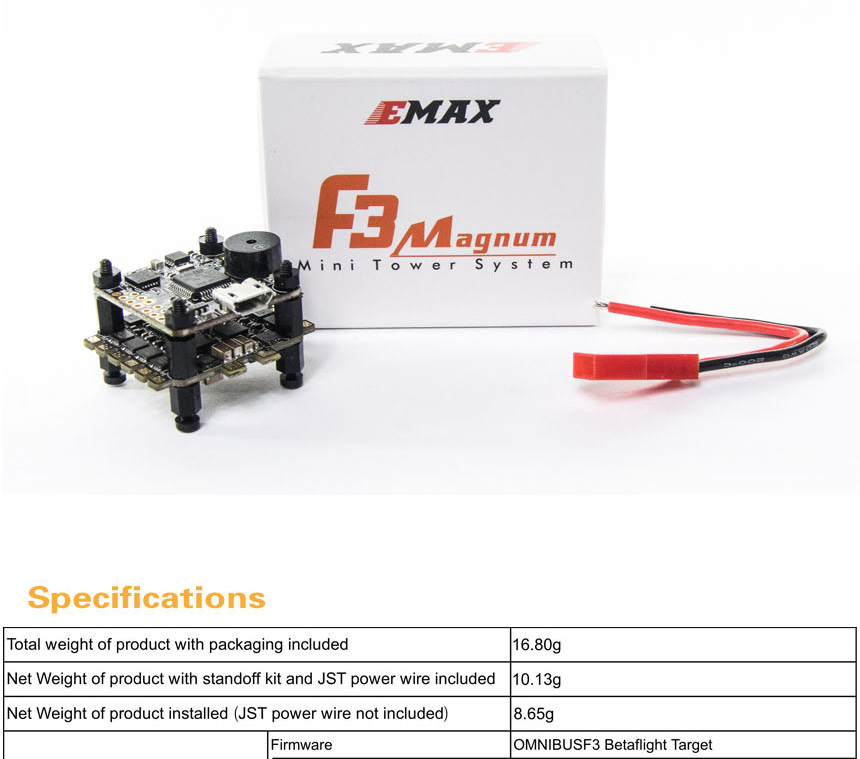 Emax F3 Magnum Mini Fly Tower 20x20mm System F3 OSD 3-4S 12A 4 In 1 BLheli_S ESC