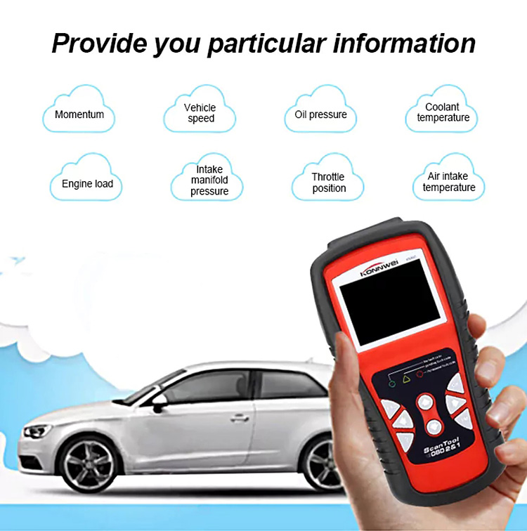 Konnwei KW830 OBDII Vehicle Diagnostic Scanner Tool Car Trouble Code Reader - Red + Black