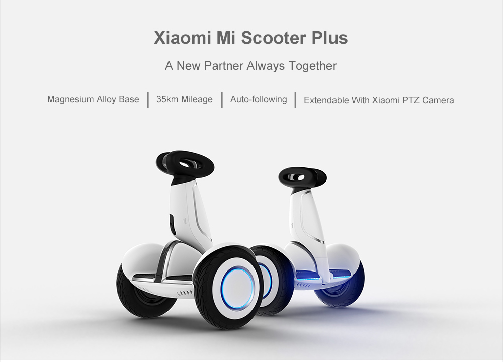 Xiaomi Mi Scooter Plus + Xiaomi PTZ Gimbal Camera 35KM Endurance Alloy Underpan Connect With Camera Automatic Follow - White