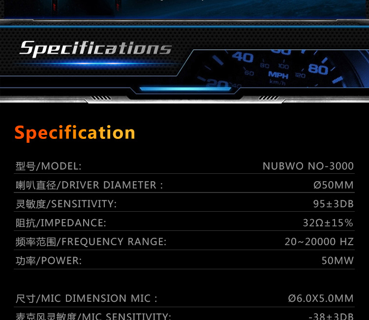 NUBWO No-3000 Gaming Stereo Headset with Microphone and Volume Control - Black and Blue