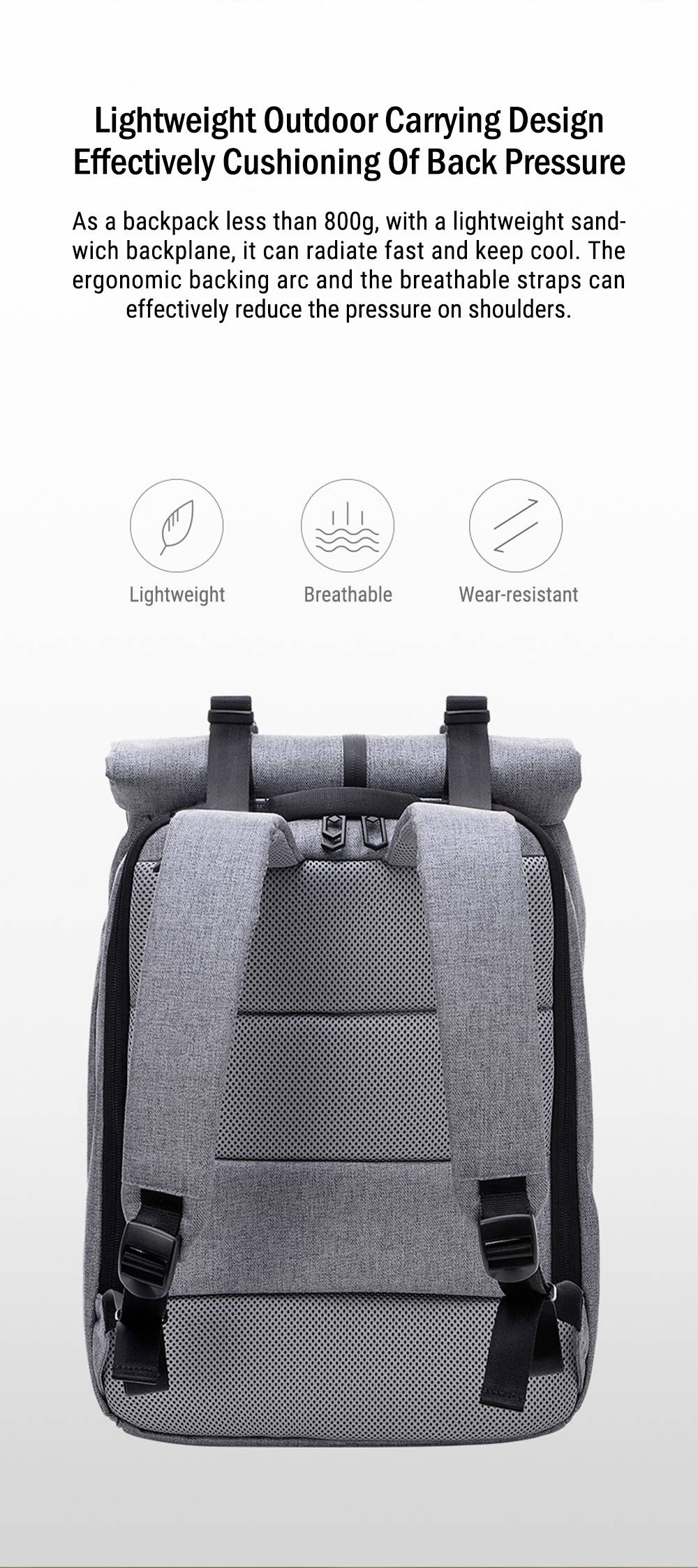 Xiaomi 90 Minutes Outdoor Leisure Backpack Retro Design Bag 14-inch Computer Bag - Gray