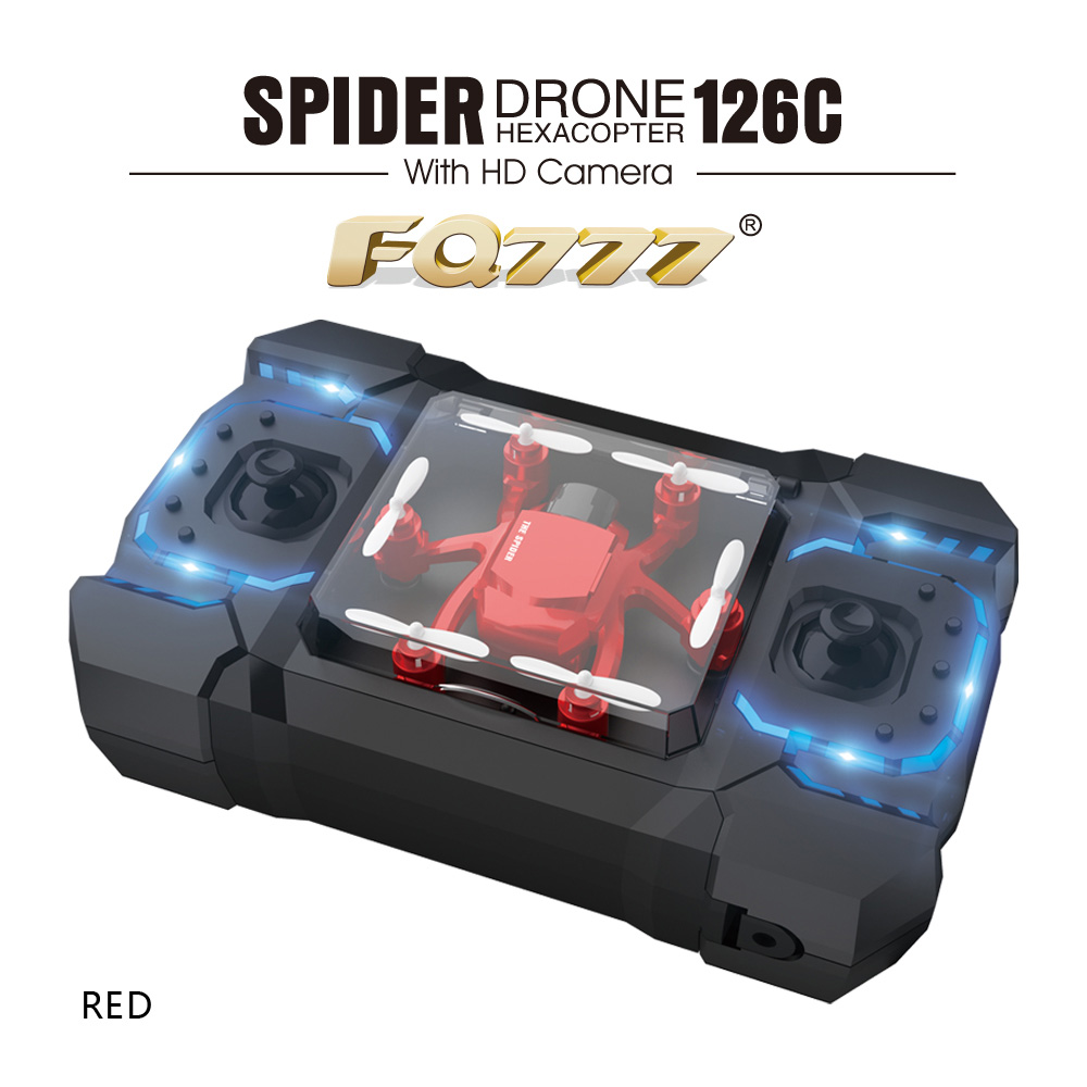 FQ777-126C MINI Spider Drone 2MP HD Camera 3D Roll One Key to Return Dual Mode 4CH 6Axis Gyro RC Hexacopter - Red