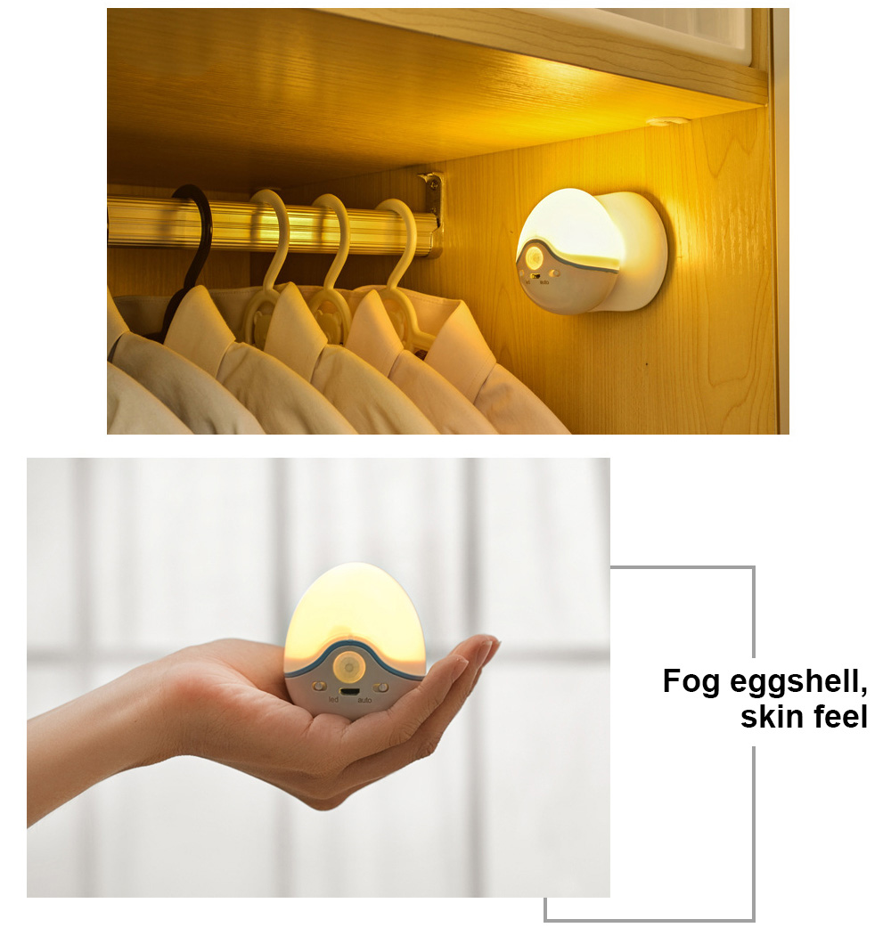 Body Sensor LED Night Light USB Charging 360 Degree Rotation Infrared Human Body Induction Egg Shape Decoration Light