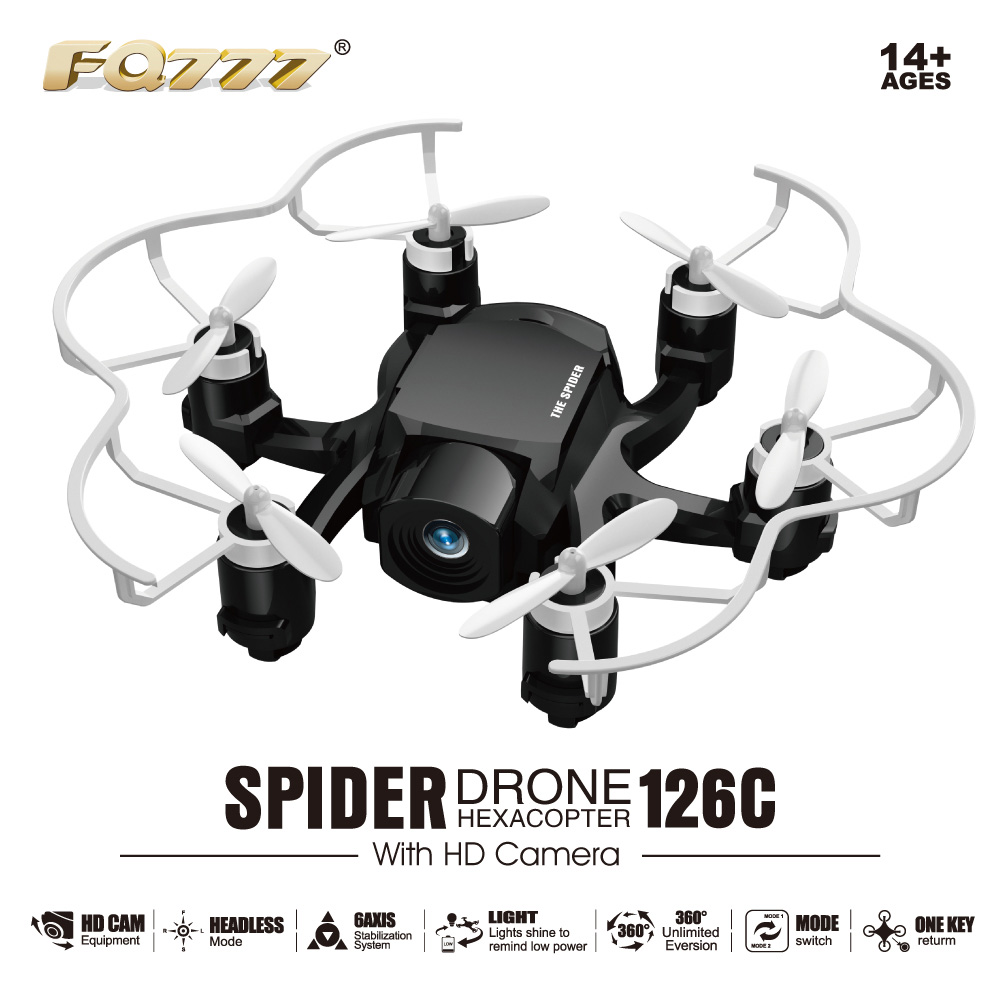 Bundle FQ777-126C MINI Spider Drone RTF White + Extra 3.7V 25C 220mAh Battery