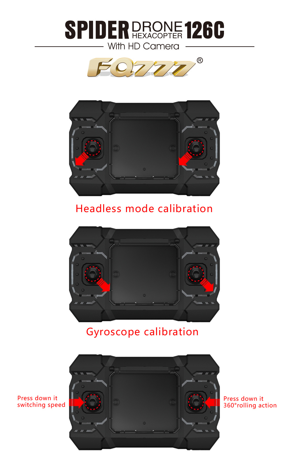 FQ777-126C MINI Spider Drone 2MP HD Camera 3D Roll One Key to Return Dual Mode 4CH 6Axis Gyro RC Hexacopter - Red