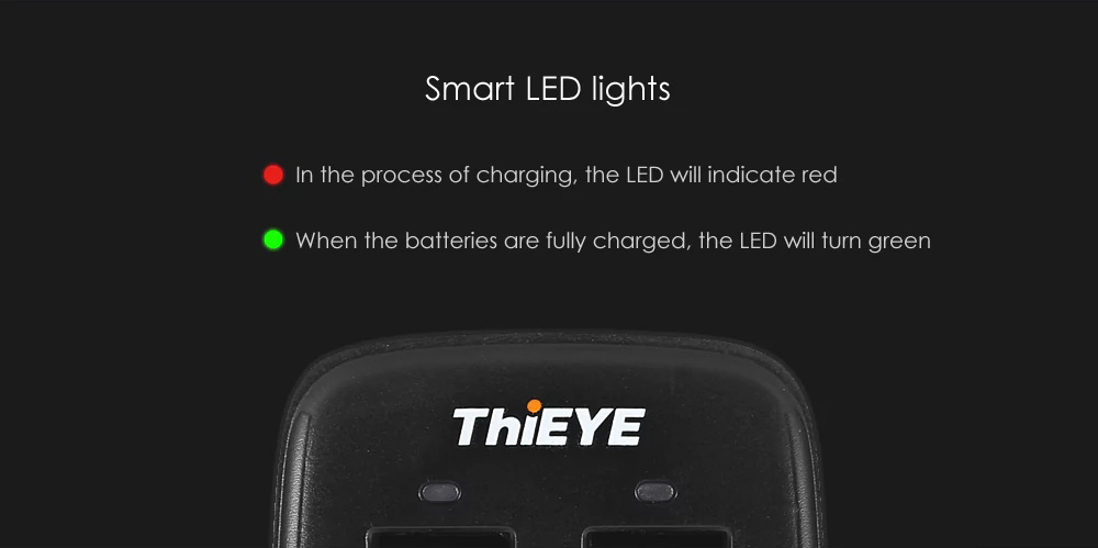 Original ThiEYE Dual Battery Charger For Thieye T5e/T5/E7 Vikcam V50 Action Camera Batteries - Black