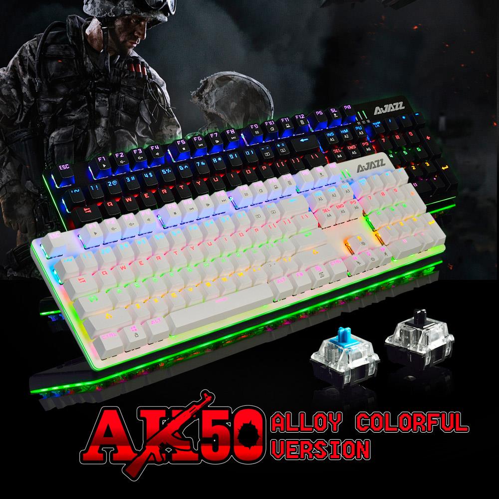 Ajazz AK50 Wired Mechanical Keyboard Ergonomic Black Switch With LED Backlights 104 Keys - Black